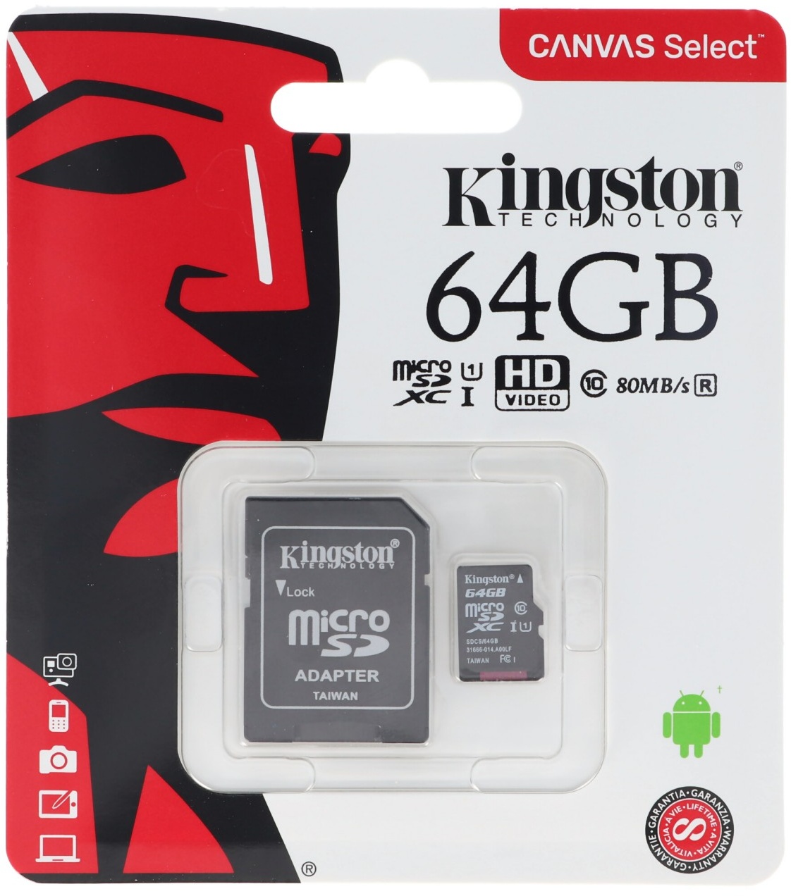 KINGSTON 64 GB Micro SD Karte, Kingston Canvas Select Plus microSD Speicherkarte, optimiert für Android-Geräte, mit SD-Adapter