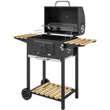 Outsunny Holzkohlegrill Edelstahl Kiefernholz Schwarz 112L x 58B x 107H cm