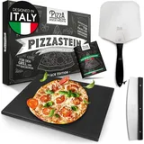 Pizza Divertimento Pizzastein Einzeln oder als Set - Für Backofen & Grill, (Cordierit-Stein - Optional mit Pizzaschieber, Schneider & Rezept-E-Book), Bis 900 Grad Celsius schwarz