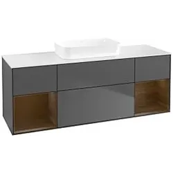 Villeroy und Boch Finion Waschtischunterschrank F741GNGK 160x60,3x50,1cm, Regale Walnut veneer, Anthracite matt