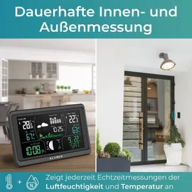 Klamer Wetterstation Funk mit Außensensor, Digitale Funkwetterstation, Temperaturwarnung, Raumthermometer innen und außen, Wecker, Barometer, RCC Fun...