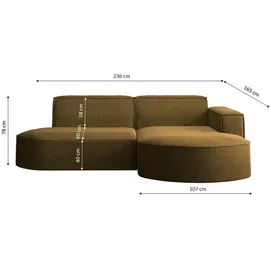kaiser möbel Ecksofa, Sofa L form, Couch L form MODENA STUDIO stoff Neve Hellbraun Rechts - Grau