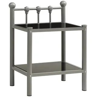 vidaXL Nachttisch Grau und Schwarz 45x34,5x60,5 cm Metall und Glas