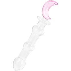 Glasdildo mit Mond-Applikation, 19,5 cm, transparent | rosa