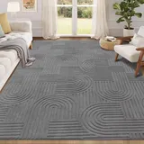 Enyhom Teppich Wohnzimmer 160x230cm, Großer Flauschiger Kurzflor Teppich Waschbarer Moderner Teppiche 3D Effekt rutschfest Teppiche für Esszimmer Küchen Schlafzimmer, Grau