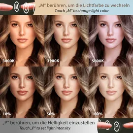 ledscom.de LED Schminkspiegel mit Beleuchtung, HOLLYWOOD Spiegel, 58x45cm, USB, 3 Lichtfarben, dimmbar, RA {ang_farbwiedergabeindex}, {farbe}, 15 LEDs