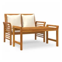 vidaXL 2-tlg. Garten-Lounge-Set mit Cremeweißen Kissen Massivholz