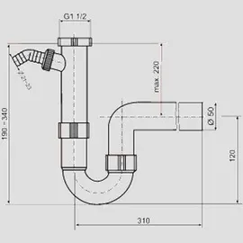 Sanit Rohrgeruchverschluss G1 1/2x50 mit Geräteanschluss