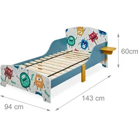 Relaxdays Kinderbett kleine Monster 70 x 140 cm MDF blau/weiß