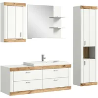 Inn.furn Badmöbel-Set 5-teilig weiß Eiche Landhaus, Soft-Close