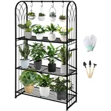 3 Etagen Blumenregal Pflanzenregal Höhenverstellbarer, 130.5cm Blumenständer Metall Schwarz für Mehrere Pflanzen, Pflanzentreppe Blumentreppe Pflanzenständer Gartenregal für Indoor Outdoor Wohnzimmer