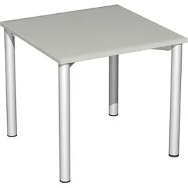 Geramöbel Flex Schreibtisch lichtgrau, silber quadratisch, 4-Fuß-Gestell silber 80,0 x 80,0 cm