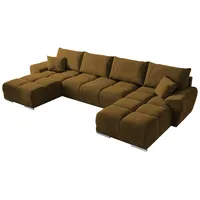 BROMARKT Ecksofa mit Schlaffunktion 372x184x85 cm - Kollektion NUBES U - Wohnlandschaft U Form - Eckcouch mit Bettkassen - Sofa U Form- Sofa 5-7 Sitzer - Braun