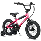 AVASTA 14 Inch Little Kids Bike für 3 4 5 Jahre alt Jungen Mädchen Beiginner Riders BMX Style Fahrrad mit Stützrädern Coaster & hinten V-Bremse, Rosa