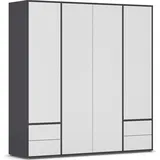 Rauch Möbel NABILA Drehtürenschrank »Kleiderschrank Kleiderschränke, Garderobe 4-türig, 4 Schubkästen, Push-to-Open Farbe Alpinweiß/Grau metallic, 187x194x53cm