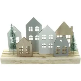 Frank-Flechtwaren Weihnachtsdeko 770507, LED-Board Häuser, Holzdeko mit LEDs, 30 x 17 x 7 cm,