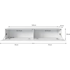 P & B Lowboard 140x30 cm Weiß/Eiche Holzwerkstoff