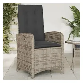 vidaXL Gartensessel mit Kissen 2 Stk. Verstellbar Grau Poly Rattan