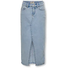 KIDS ONLY Jeansrock KIDS ONLY "KOGSIRI FRONT SLIT SKIRT DNM GUA NOOS", Mädchen, Gr. 134, blau (light blau denim), Jersey, Obermaterial: 74% Baumwolle, 25% Polyester, 1% Elasthan, unifarben, lang, Röcke Jeansrock