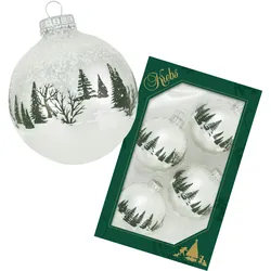 Krebs Glas Lauscha Sterling-Silber 7cm Glaskugel mit Banddeko Winterwald und Hasen