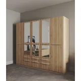 Priess Kleiderschrank PRIESS "Schrank Garderobe Wäscheschrank Barcelona in 5 Breiten", braun (eichefarben artisan), B:230cm H:193cm T:54cm, Holzwerkstoff, Schränke, Kleiderschrank, viel Stauraum, geräumige Schubkästen, mit Spiegel, MADE IN GERMANY