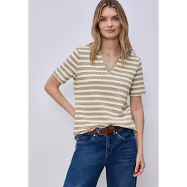 STREET ONE Kurzarm Poloshirt mit Streifen Safari beige 36 - 36
