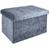 Intirilife Faltbare Sitzbank 49x30x30 cm in Samt Grau - Sitzwürfel mit Stauraum und Deckel mit Samtbezug