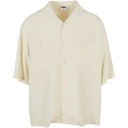 Langarmhemd URBAN CLASSICS "Urban Classics Herren Oversized Resort Shirt", Herren, Gr. L, US-Größen, beige (sandweiß), 100% Viskose, unifarben, Hemden