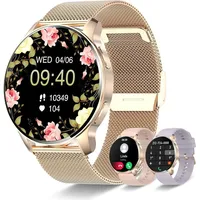 Smartwatch Frauen Damen mit Call, 1.32" mit Blutdruck SpO2 Schlaf Herzfrequenzmesser, 20 Sport Fitness Tracker Stoppuhr Schrittzähler Android iOS - Gold