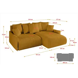 altdecor Ecksofa Cord 2-Sitzer Senfgelb