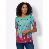 Classic Basics Kurzarmshirt CLASSIC BASICS "Kurzarm-Shirt", Damen, Gr. 52, grün (blaugrün, pink, bedruckt), 100% Baumwolle, gemustert, mehrfarbig, Rundhals, Shirts
