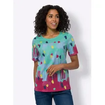 Classic Basics Kurzarmshirt CLASSIC BASICS "Kurzarm-Shirt", Damen, Gr. 52, grün (blaugrün, pink, bedruckt), 100% Baumwolle, gemustert, mehrfarbig, Rundhals, Shirts