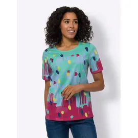 Classic Basics Kurzarmshirt CLASSIC BASICS "Kurzarm-Shirt", Damen, Gr. 52, grün (blaugrün, pink, bedruckt), 100% Baumwolle, gemustert, mehrfarbig, Rundhals, Shirts