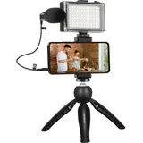 PULUZ Live-Aufnahme-Set Stativ + LED-Licht + Mikrofon + Telefonclip PKT3132B