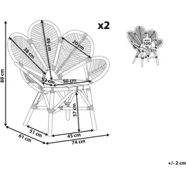 Beliani Rattanstuhl natürlich Pfauform 2er Set FLORENTINE II