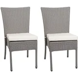 MCW Poly-Rattan Stuhl G19 2er-Set Grau Kissen Creme