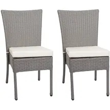 MCW Poly-Rattan Stuhl G19 2er-Set Grau Kissen Creme