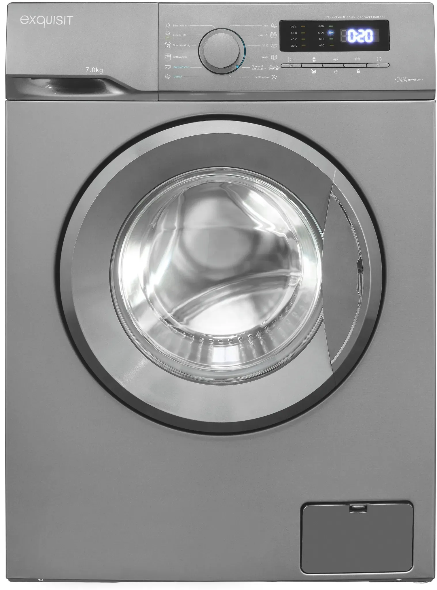 EXQUISIT Waschmaschine, Energieeffizienz: A (A-G), grau (silberfarben), B:595cm H:845cm T:495cm, Waschmaschinen, Kurzprogramm-frische Wäsche nach 15 Minuten,AquaStop-Vollwasserschutz