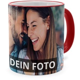 PhotoFancy® - Fototasse vollflächig Bedruckt - Personalisierte Panorama-Tasse mit eigenem Foto selbst gestalten - Rot