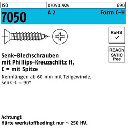 Schrauben, Blechschraube ISO 7050 SEKO m.Spitze/Kreuzschlitz-PH 2,9 x 25 -C-H A 2 (1000 Schrauben pro Stück)