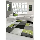 Traum Designer Teppich Moderner Teppich Wohnzimmer Teppich Kurzflor Teppich mit Konturenschnitt Karo Muster Grün Grau Creme Schwarz Größe 160x230 cm