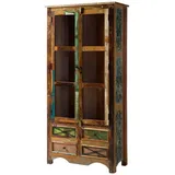 MASSIVMOEBEL24.DE Vitrine Altholz 90 x 40 x 190 cm Mehrfarbig