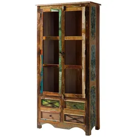 MASSIVMOEBEL24.DE Vitrine Altholz 90 x 40 x 190 cm Mehrfarbig