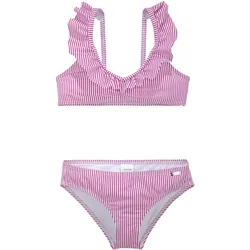 Bustier-Bikini BUFFALO, Kinder, Gr. 146/152, N-Gr, lila (beere, weiß), Polyamid, Bikini-Sets, mit Volants am Ausschnitt