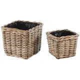 Kobolo Pflanzkorb Pflanzschale aus Rattan mit Folie in kubu Grey grau im 2er Set