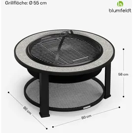 Blumfeldt Merano Circolo 3-in-1-Feuerschale mit Grillfunktion als Tisch, nutzbar 87 cm Durchmesser Dunkelgrau