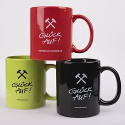 3er Set KAFFEEBECHER - Glück Auf! - schwarz, grün, rot