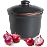 Romertopf Zwiebeltopf MAXI 2,8 L aus Keramik – belüfteter Vorratstopf für Zwiebeln & Schalotten, atmungsaktiv, hält länger frisch – Schwarz