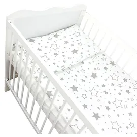 TupTam Kinder Gemusterte Bettdecken Set Ganzjahresdecke Bettdecke Kopfkissen Flachkissen 2tlg., Farbe: Sterne Grau/Weiß, Größe: 135x100 cm