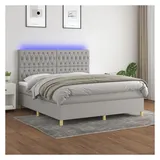 vidaXL Boxspringbett mit Matratze & LED Hellgrau 180x200 cm Stoff